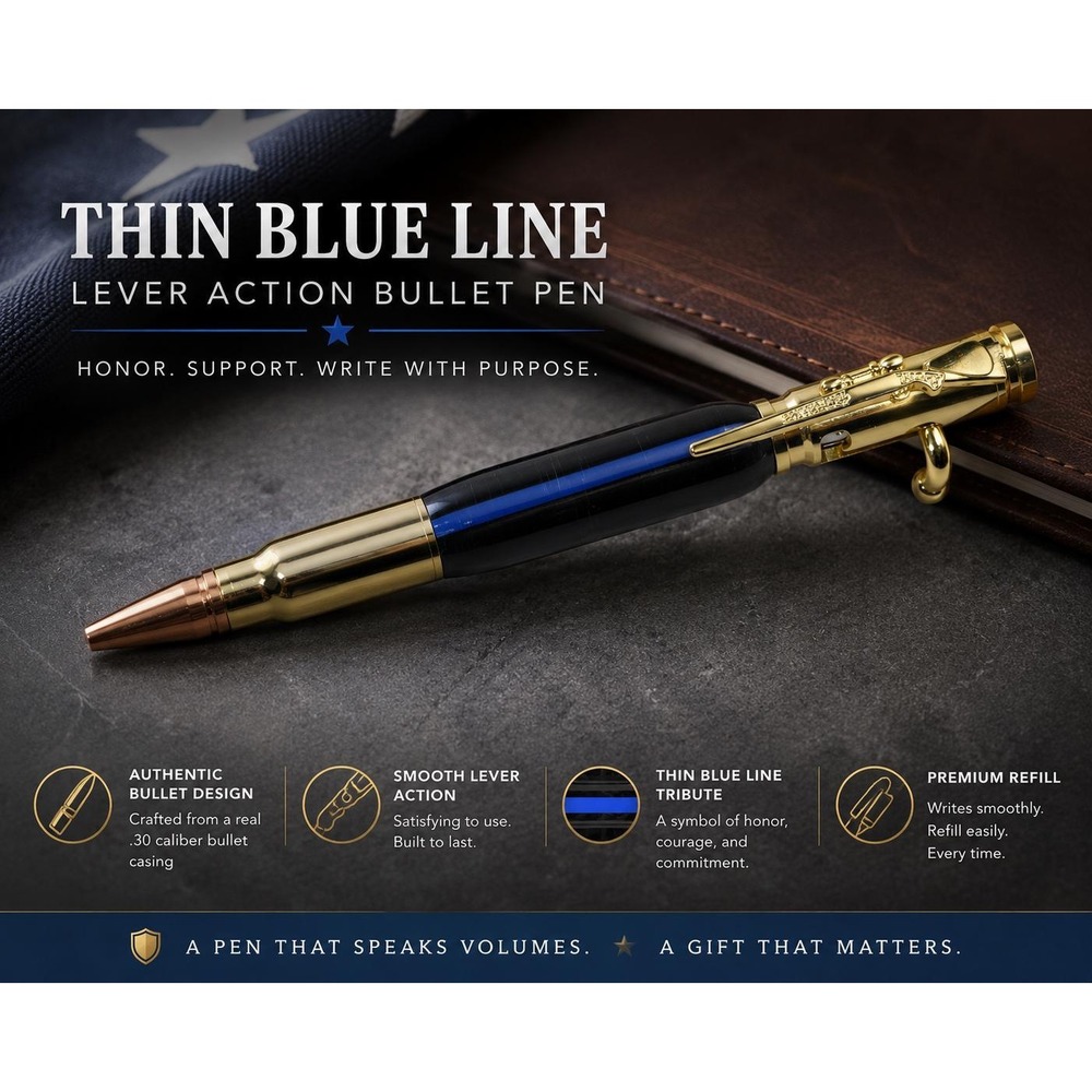 Hand Crafted 30 Cal Bullet Thin Blue Line lever action pen